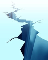 drawing of a blue iceberg with a large crack
