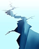 drawing of a blue iceberg with a large crack