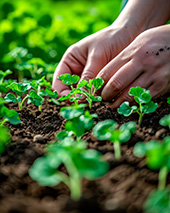 hands planting green seedlings