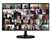 computer monitor with 25 people on video call