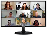 computer monitor with nine people on video call
